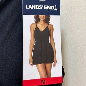 New Lands' End One Piece Swimsuit Size M Black Tulip Wrap Swim Dress Feminine